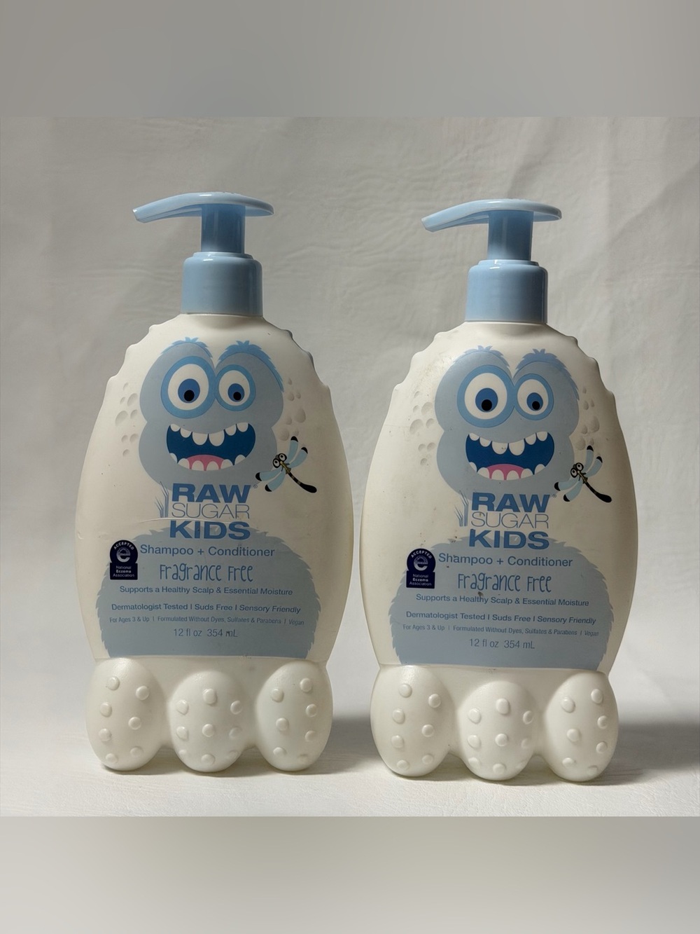 Lot (2) Sugar Raw Kids Fragrance-Free 2-in-1 Shampoo & Conditioner - New